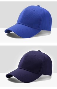 Detailed comparison of royal blue and navy cotton baseball caps with embroidered eyelets