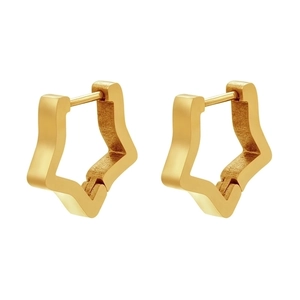Macro detail of star-shaped gold earrings featuring high-quality matte brushed finish