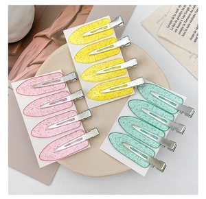 Set of 12 glitter resin no-crease hair clips in yellow, pink and green colors