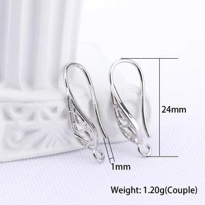 Macro view of silver earring hooks with zircon details and 24mm height measurement