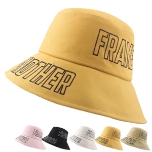 Bucket Hat Cotton Polyester Letter Embroidered Sun Protection Large Brim Casual Fashion For Women