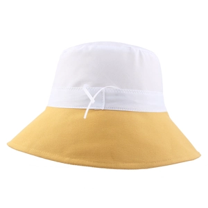 Women's UV protection cotton bucket hat with bow detail in yellow and white color