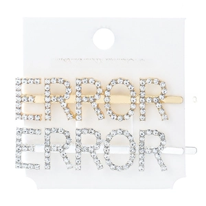 Gold and silver metal hair clips set with sparkling rhinestones spelling ERROR