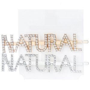 Detail showing gold and silver NATURAL rhinestone barrette hair clips on a card