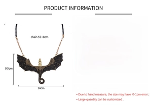 Detailed size specifications for large Gothic dragon pendant with black leather chain