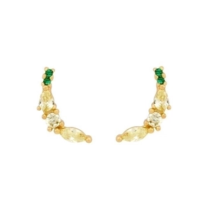 Chic S925 silver fruit stud earrings with green and yellow zircons in gold setting