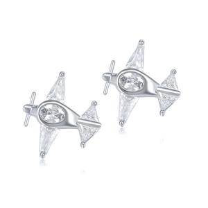 Sparkling S925 silver airplane stud earrings with micro-inlaid cubic zirconia stones