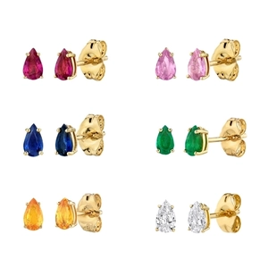 Teardrop Zircon Stud Earrings With 925 Sterling Silver Earring Post Copper Colorful Pear Shaped Jewelry For Women