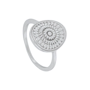 Vintage punk silver eye ring with intricate spiral texture and circular metal design