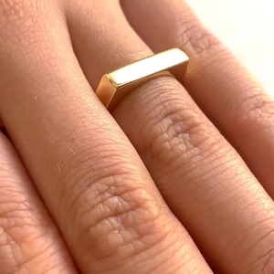 Minimalist 18k gold plated rectangle flat bar ring for women worn on index finger