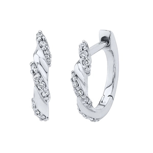 Polished silver geometric twist huggie hoop earrings with sparkling zircon stones