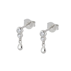 Silver drop earrings with sparkling cubic zirconia and polished metal pendants
