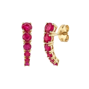 Elegant gold earrings with arched red zircons in a five-stone gradient setting
