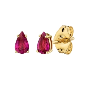 Elegant s925 silver needle drop earrings with rose red pear cut zircon and 14K gold plating