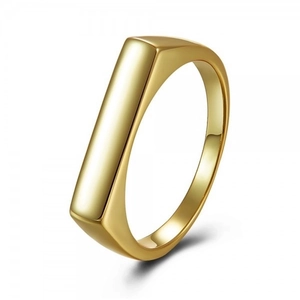 Minimalist Copper Ring Polished 18K Gold Plated Geometric Bar Signet Style Fashion Jewelry For Women