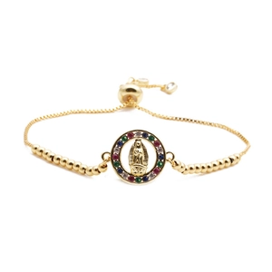 Goldenes Armband Jungfrau von Guadalupe mit bunten Zirkonia und verstellbarer Kette