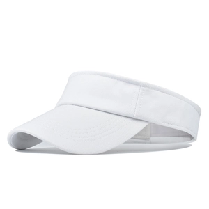 Detailed side view of a white breathable cotton sun visor hat with clean stitching