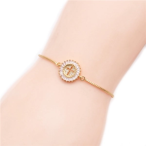 Adjustable gold plated copper bracelet with micro-pave zircon cross disc for men and women