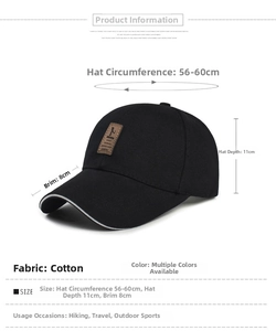 Guía de tallas detallada para gorra de algodón con visera de 8cm y contorno 56-60cm