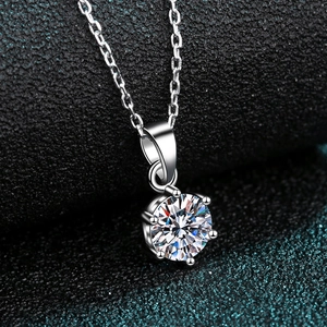Elegant S925 sterling silver necklace with a six-prong 1 carat moissanite diamond pendant