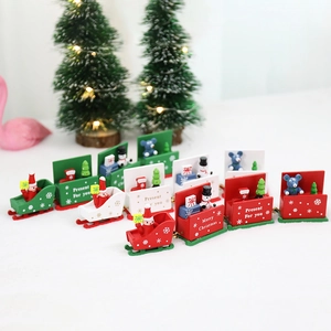 Three-section wooden Christmas train ornament with Santa and snowman figurines