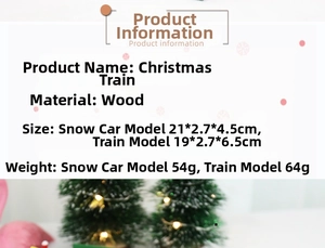 Detail showing specifications for wooden Christmas train and sleigh ornaments