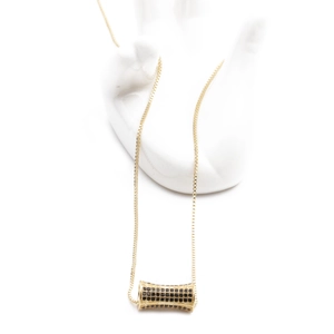 Fashion Micro Pave Cubic Zirconia Cylindrical Pendant Necklace Copper Box Chain Jewelry For Women