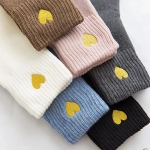 Set of 5 colors thermal crew socks for women featuring golden heart embroidery details