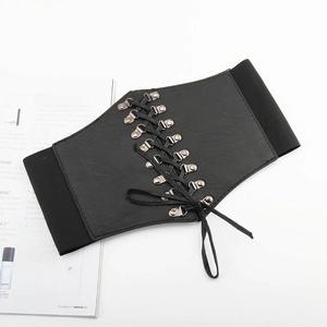Women's Retro Wide Elastic Corset Belt Artificial Leather Lace Up Waist Cinchers Decoration For Shirt Dress Body Shaper Waistband