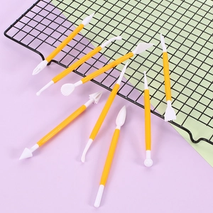 8-piece yellow and white plastic clay sculpting tool set for DIY modeling and carving