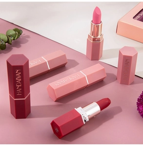 Matte hexagonal lipstick set, long-lasting waterproof velvet finish lipsticks makeup box.