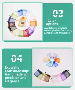 Detailed view of colorful organza drawstring bags for Christmas gift packaging