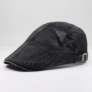 Boina de Algodón con Retazos de Malla Unisex Transpirable Ajustable Gorra Casual para Aire Libre Sombra Parte Superior Plana Artista