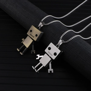 Hip hop robot pendant necklaces in bronze and silver finish with sleek snake chains
