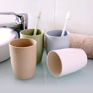 Minimalist family toothbrush cups set of 4 in beige green gray and white plastic