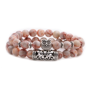 Natural Stone Beaded Bracelets With Owl Crown Alloy Charms Retro Bohemian Stretch Jewelry For Women Men Vintage Style Accessories