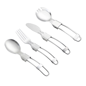 4-piece portable stainless steel folding cutlery set for outdoor camping and hiking use