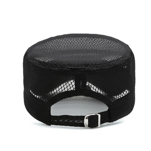 Quick-dry mesh cadet cap for men with breathable black fabric and adjustable metal buckle