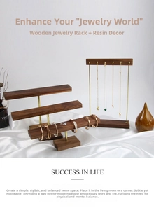 Solid walnut wood and gold metal jewelry display stands for necklaces and bracelets