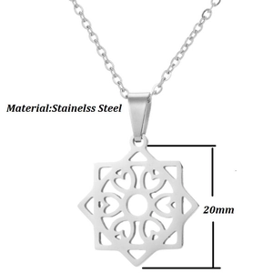 Detailed view of silver octagon star pendant necklace in stainless steel with 20mm height