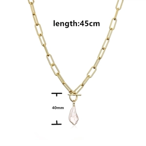 Baroque natural pearl necklace with gold paperclip chain and T-bar toggle clasp 45cm