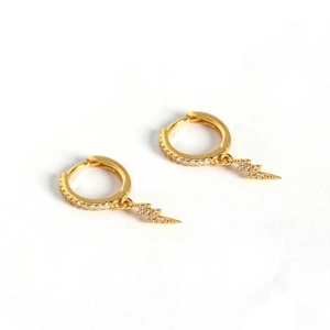 Geometric Lightning Bolt Hoop Earrings With 925 Sterling Silver Post Copper Inlaid Zirconia Lightning Pendant Earrings For Women