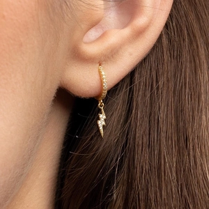 Luxury gold-plated lightning bolt hoop earrings with sparkling white cubic zirconia