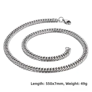 Macro detail of 7mm silver cuban link chain with 550mm length and sturdy lobster clasp