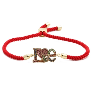 LOVE Herz Buchstaben Armband Kupfer Mikropavé Bunte Zirkonia Verstellbares Regenbogen Seil Kette Schmuck Geschenk Für Frauen