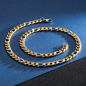 Hip hop two-tone gold and silver stainless steel Cuban link chain for men on dark base