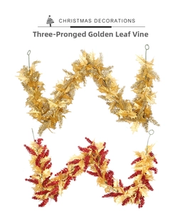 Detailed view of Christmas golden leaf and red sorghum vines for holiday home decor