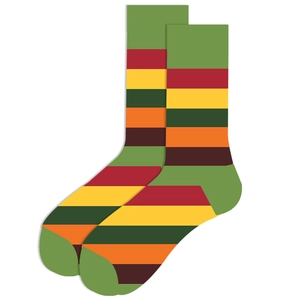 Detailed flat lay of colorful horizontal striped crew socks with vibrant multi-color bands