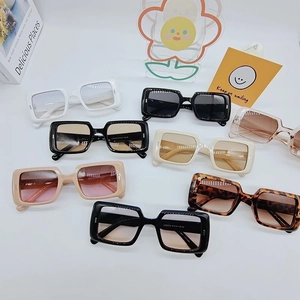 Retro small square chunky frame sunglasses with various colorful gradient lenses