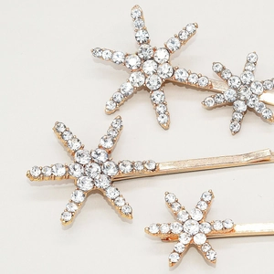 Set di tre fermagli dorati con stelle di strass per acconciature da sposa